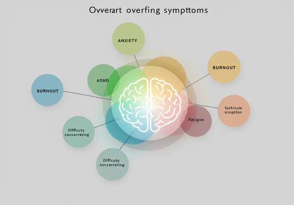 ADHD और चिंता के लिए ओवरलैपिंग सर्कल दिखाते हुए आरेख।