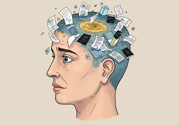 कई विचारों और कार्यों से अभिभूत महसूस करता व्यक्ति