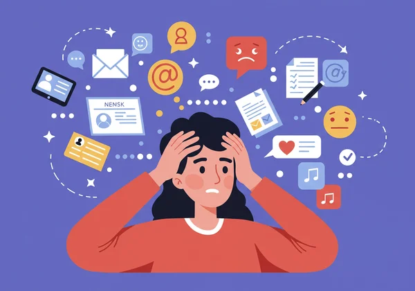 एक वयस्क जो कार्यों से अभिभूत महसूस कर रहा है, विचार बिखरे हुए हैं