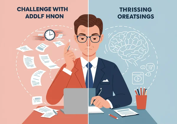 一个患有多动症的成年人在应对职业挑战，寻找平衡。