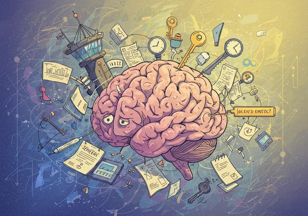 抽象的、挣扎于执行功能障碍的超负荷大脑图像