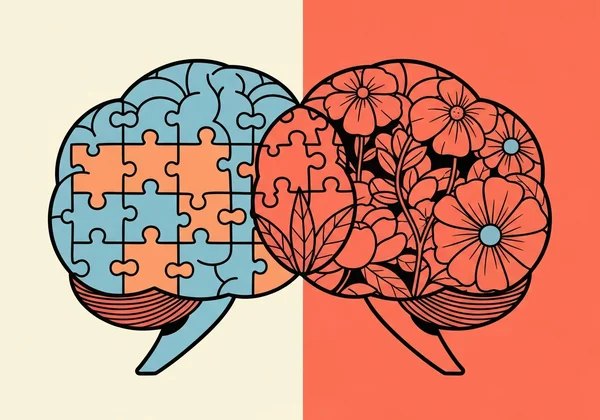 ADHD与自闭症谱系障碍症状重叠的抽象示意图