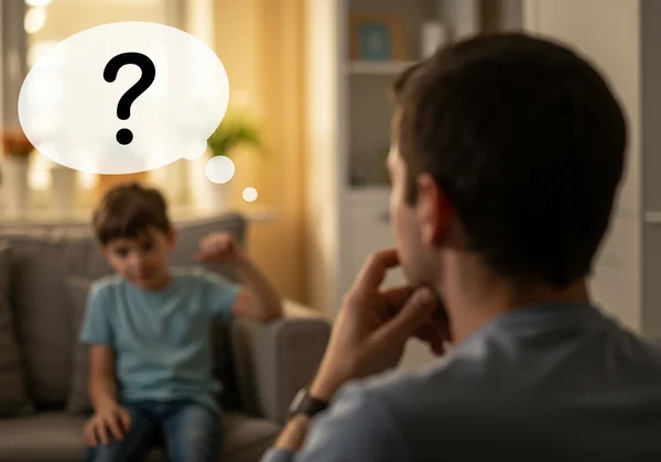 Parent contemplating child's ADHD symptoms