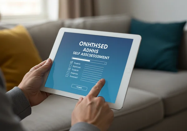 Persona che interagisce con uno strumento di autovalutazione online per l'ADHD